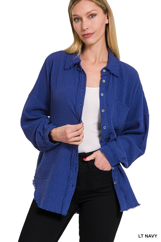Day Dreaming Button Up- Lt Navy