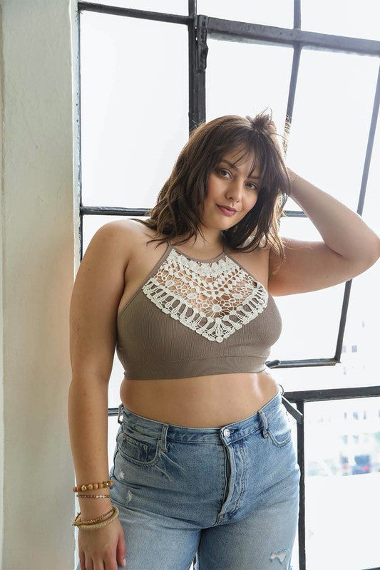 Chloe Plus Size Bralette-Mocha