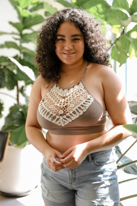 Chloe Plus Size Bralette-Mocha