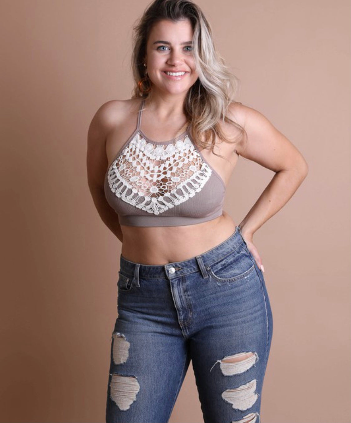 Chloe Plus Size Bralette-Mocha