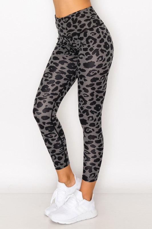 High Rise Leopard Leggings-Grey/Blue