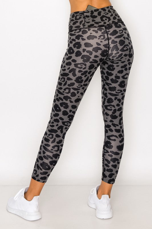 High Rise Leopard Leggings-Grey/Blue