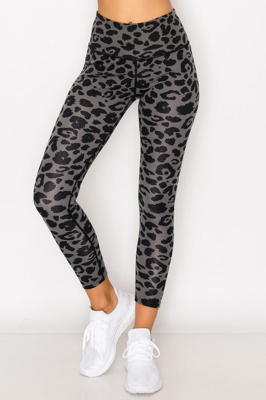 High Rise Leopard Leggings-Grey/Blue
