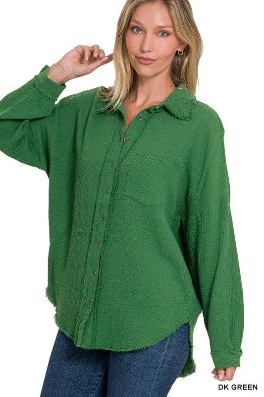 Day Dreaming Button Up-Dk Green